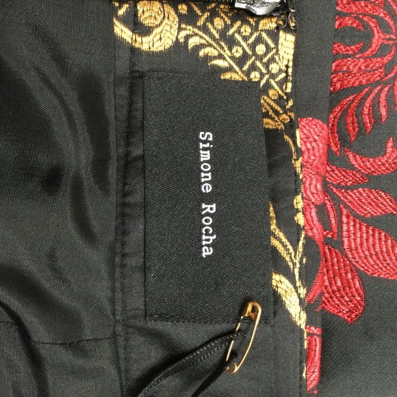 Simone Rocha Red / Black / Gold Brocade With Ruched Pockets and Belt Skirt - Picture 4 of 4